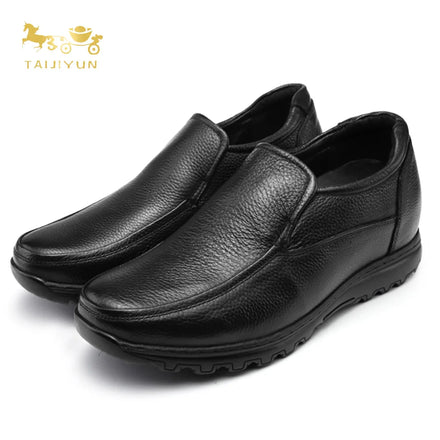 Wholesale TAIJIHUO Men's Casual Breathable Genuine Leather Square Toe Shoes 2.8-Inch Height Increasing Hidden Elevator Spring