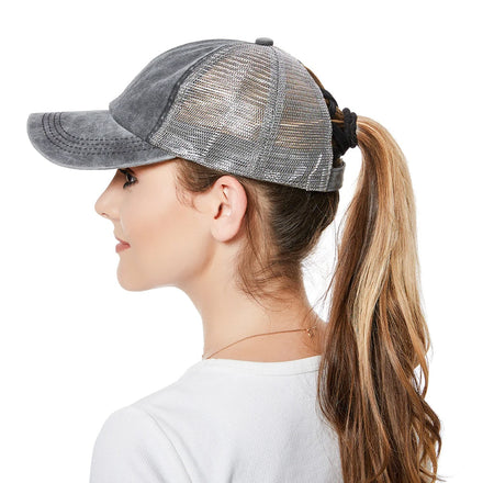 Vintage Cotton Distressed Baseball Cap Low Brim Dad Cap with Ponytail Hole Street Style Sporty Hat Image