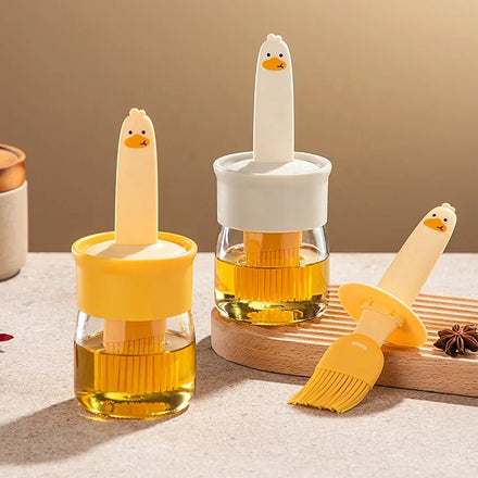 Cute 2-in-1 Barbecue Brush With Glass Oil Bottle Kitchen Oil Bottle for Cooking Pancake Tool Dispenser Oil Bottle With Brush
