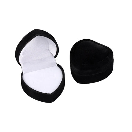 Romantic Wedding Proposal Heart Shape Small Box Flocking Black Velvet Jewelry Package Box