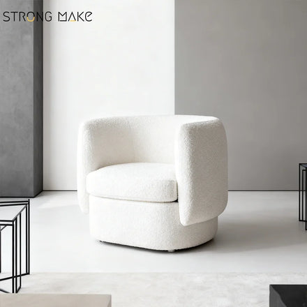Nordic Upholstered Creative Scandinavian Single Armchair High Back Modern Luxury Lounge Barrel White Boucle Accent Chair