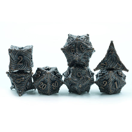 7pcs Polyhedral Dungeons and Dragons RPG Dice Set Black Copper Stripe Metal DND Games Usage