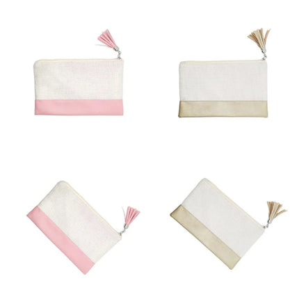 Sublimation Blank Linen Purse Cute Tassel Wallet Pencil Bag With PU Bottom Multi Functional Bags for DIY Photo Logo Print