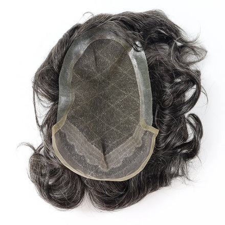 Outlets OCT #1B30 6x9inch Men Toupee Lace Top and PU in Three Sides Gray Hair Wigs Prosthesis for Men