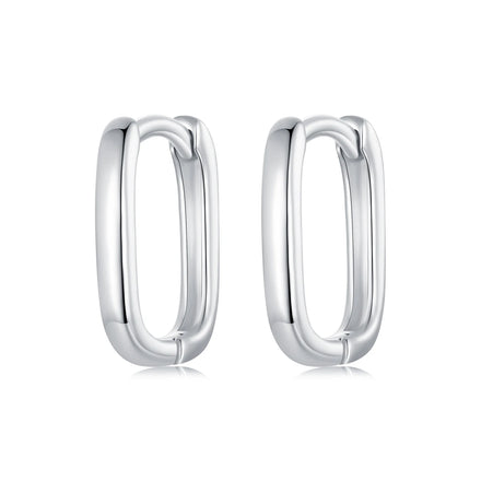 925 Sterling Silver Square-shaped Earring Buckles Ear Studs OL Style for Women Girl Party Gift 8mm Hoop Earrings Jewelry SCE1735