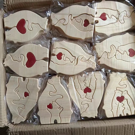 Heart-shaped Solid Wood Decoration Crafts Mother's Day Gift Family Ornaments Animal Puzzle Family Wood Customize