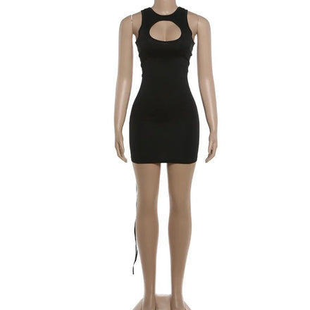 Summer New Arrival Night Club Dress Hollow Out Bandage Style O Neck Sleeveless Mini Dress Women Casual Dress