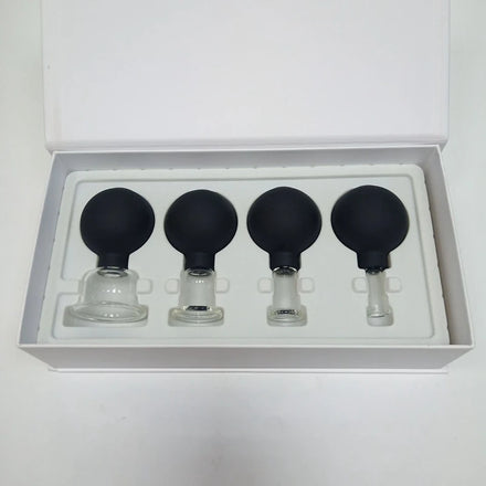 HZ Chinese Vacuum Cupping Set of 4 Rubber Suction Glass Cupping Set for Body Facial Cupping Massager