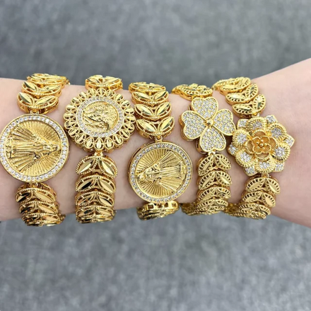 JXX Exquisite Design Competitive Price Dubai Brass Hand Bracelet Cubic Zirconia Jewelry for Women Gold Plated