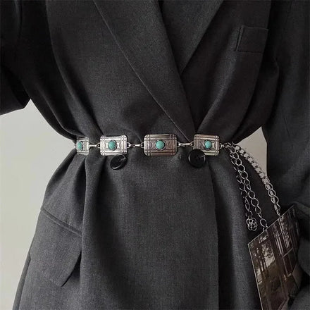 Bohemian Turquoise Carved Dress Waist Chain for Women