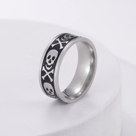European and American Gothic Skull Ring Stainless Steel 8MM Wide Skeleton Dragon Men Finger Rings Hip-hop Punk Jewelry Gift