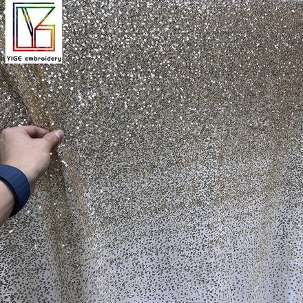 Supplier 100% Polyester Golden Embroidered Wedding Party Dress Sequin Tulle Fabric for Occasion Dress