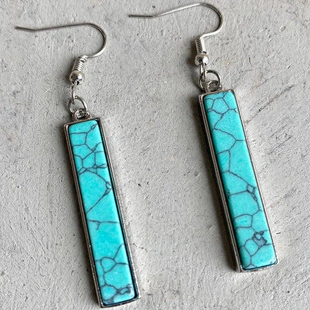 Vintage Retro Simple Western Style Turquoise Earrings Trendy Women Geometric Stone Statement Earrings