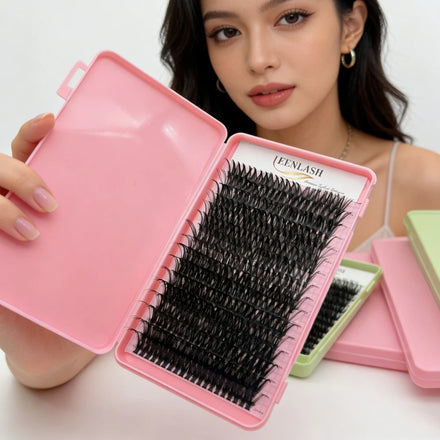 Wholesale Lash Tray 18-24mm Heat Bonded Pre Made Volume Fan 10D 20D 30D 40D Premade Fan DIY Cluster Lashes