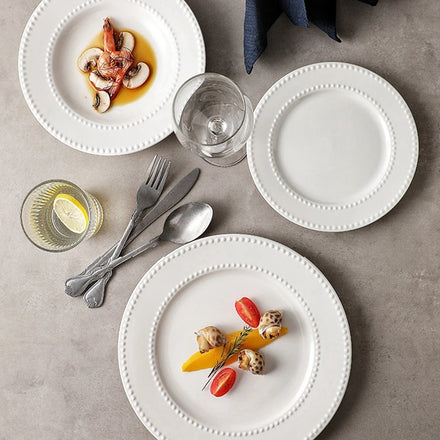 Embossed Ceramic Charger Plate White Round Pasta Steak Dessert Serving Tray Breakfast Salad Dinner Platter Restaurant Tableware