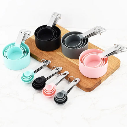WEIMU High Quality Eco-Friendly PP Measuring Spoon and Cup Set 8 Pcs with Stainless Steel Handle and Scale