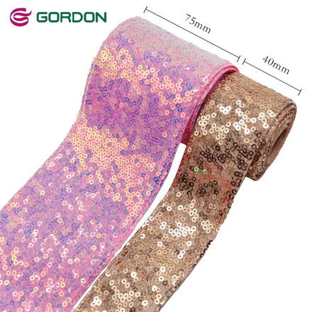 Gordon Glitter Sequin Velvet Ribbon 75mm 100% Polyester Eco-Friendly Shiny Trim Single Face Elegant Hair Bows Dress Handmade