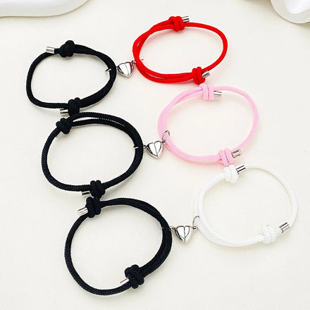 Valentine's Day Gift Red White Black Adjustable Milan Cord Charm Magnetic Heart Couple Bracelet Jewelry for Lovers