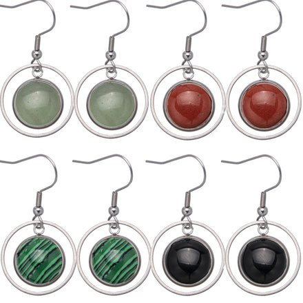 Natural Stone Crystal Heart Drop Geometry Earrings Gemstone Agate Amethyst Stainless Steel Earrings for Women