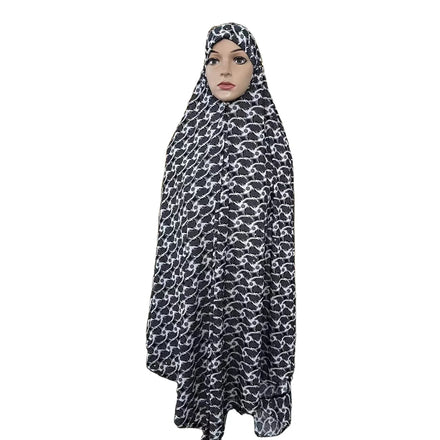 Cheap Pattern Printed Stretchy Khimar Islamic Ramadan Muslim Long Prayer Hijab Sets Polyester+Spandex Lightweight 8 Colors 3XL