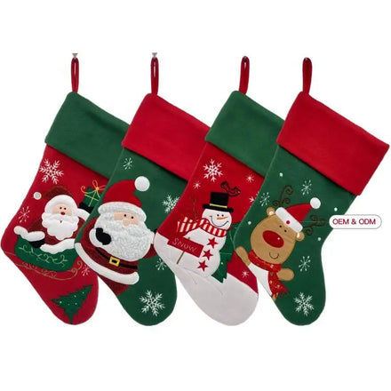 Wholesale Cute Embroidery Polyester Christmas Stockings Santa Claus Snowman Reindeer Present Christmas Tree Decoration 45x26x3cm