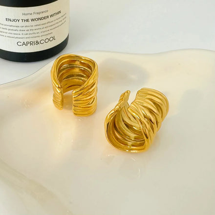 Hot Selling Stainless Steel Plating 18K Gold Joyas De Acero Inoxidable Retro Multi-layer Wrapped Ear Clip for Women