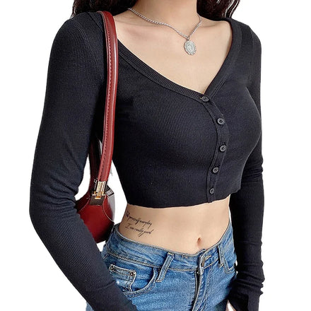 Women's Spring V-neck Single-breasted Long-sleeved Jacket Slim Knitwear Casual Wind