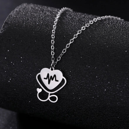 Stethoscope Heartbeat Necklace for Women Men Stainless Steel Hot Fashion Pendants Jewelry Gifts for Medical Nurse Doctor