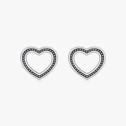 Genuine 925 Sterling Silver Heart Stud Earrings for Women Vintage Pattern Ear Studs Fine Jewelry Accessories Gift