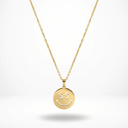 QIAOREN 11782 Ins Trendy Money Eyes Smiley Face Stainless Steel Necklace Gold Round Disc Pendant Accessory for American European