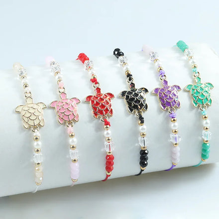 2024 New Arrival Adjustable Crystal Beads Ocean Turtle Bracelet Stretch Colorful Enamel Turtle Charm Fashion Charm Bracelets