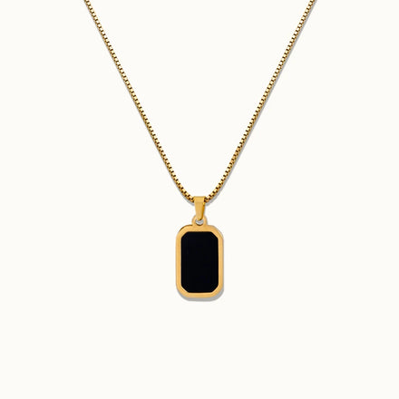 Fashion Jewelry 18K Gold Plated Black Enamel Square Necklace Stainless Steel Rectangle Pendant Necklace for Women