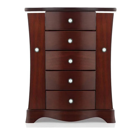 Jewelry Box - Made of Solid Wood with Tower Style 4 Drawers Organizer and 2 Separated Open Doors on 2 Sides and Large