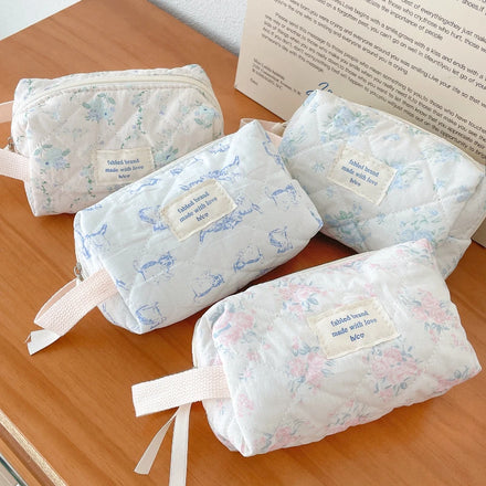 Vintage Printed Ladies Make up Case Clutch Purse Handbags Women Cosmetic Bags Portable Quilted Cotton Female Storage Bag Purse