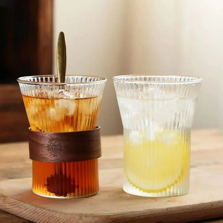Handmade 10oz 300ml Borosilicate Glass Tumbler Tea Coffee Mug Wooden Sleeve Heat Resistant BPA Free Dishwasher Microwave Safe