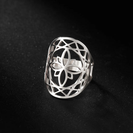 Chakra Mandala Flower Rings Vintage Buddhism Adjustable Rings Stainless Steel Jewelry Gifts for Women