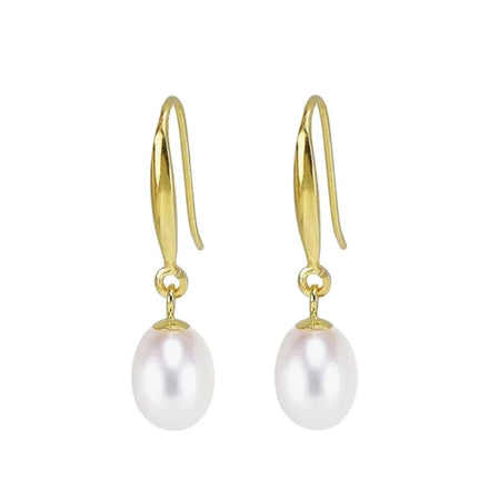 Fashion Jewelry 18K Gold Plating 925 Silver Freshwater Cultured Rice Pearl Drop Earrings