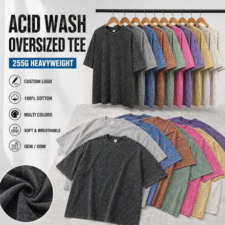 OEM Wholesale Washed Tee Heavy Weight Tshirt DTG Black Oversized Mens Graphic Acid Wash Vintage Custom T Shirt High Quality