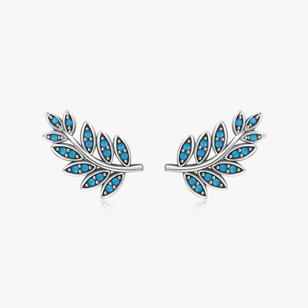 925 Sterling Silver Vintage Leaf Earrings Luxury Natural Turquoise Stud Earrings for Women Anniversary Gift Fine Jewelry