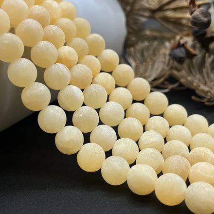 Natural Matte Round Gemstone Yellow Honey Jade Loose Beads for Jewelry Making Bracelets Necklaces Earrings 15.5 Inches