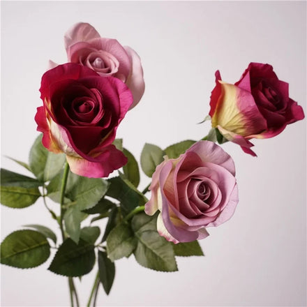 Diana Rose Flower Artificial Single Stem Real Touch Silk Latex Faux Pink White for Graduation Mother's Day Party Home Decoration