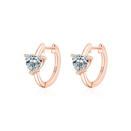 Pure 925 Sterling Silver Rhodium Plated Romantic Heart Hoop Earrings for Women with Fine Zircon-Bridal Engagement Wedding Gift