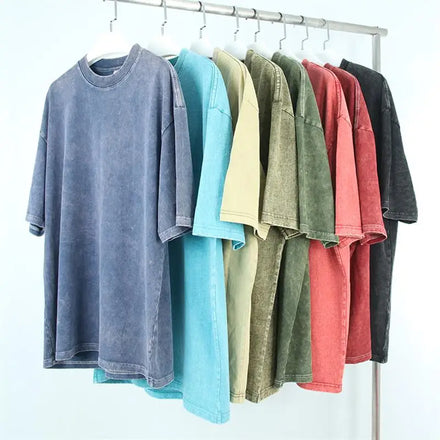 High Quality Black Acid 230g Washed Tshirt Custom Thick Cotton Stonewash Vintage Men t Shirt