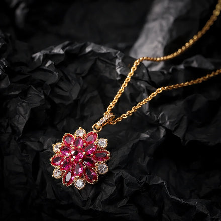 Cross-border New Necklace Red Corundum Jewelry Gift Jewelry Zircon Pendant Gold Plated Collarbone Chain