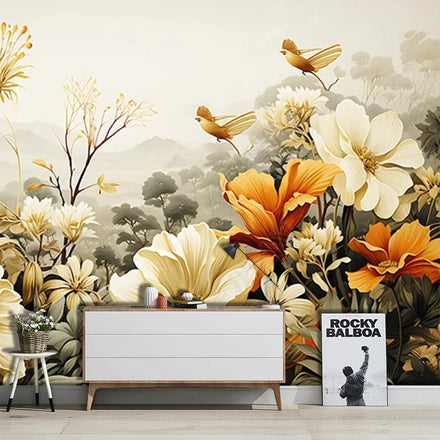 Modern Minimalist Floral Master Bedroom Bedside Sofa Background Wall Wallpaper European Style Living Room Flower Design Mural