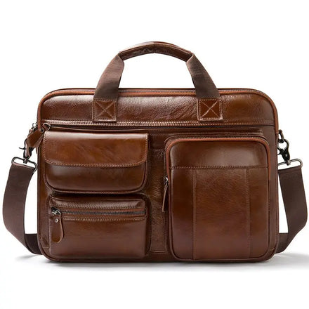 Business Leather Tote Bag Top Layer Cowhide Crossbody Briefcase Men's Laptop Bag Waterproof Travel Messenger Duffle Bags