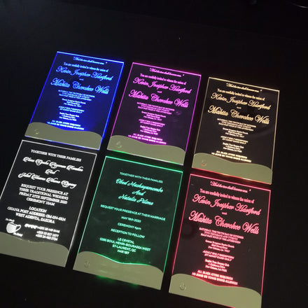 Custom High End LED Acrylic Wedding Invitation With Box and Ribbon Bow
