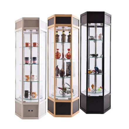 KEWAY Rotating Melamine Surface Glass Figures Display Case Stand Luxury Jewelry Showcases Revolving Cabinets Exhibit