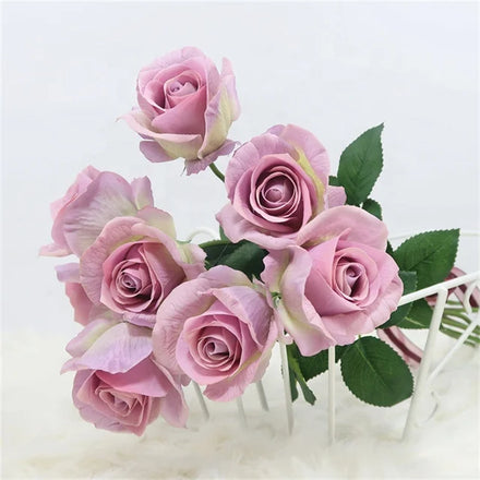 Artificial Single Stem Real Touch Silk Latex Faux Purple White Diana Rose Flower for Wedding Table Party Home Decoration