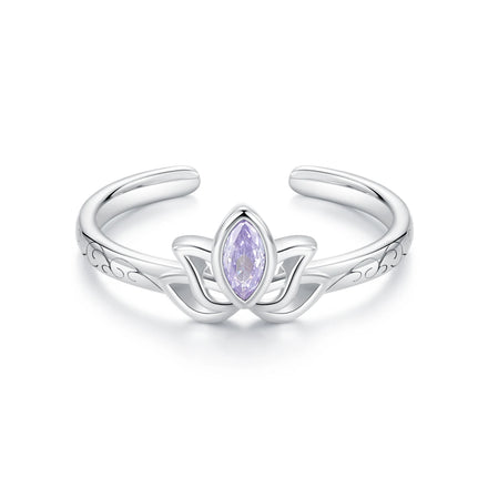 925 Sterling Silver Open Lotus Ring with Zircon Fine Jewelry for Women Engagement Proposal Parties Chinese Style SCE1020